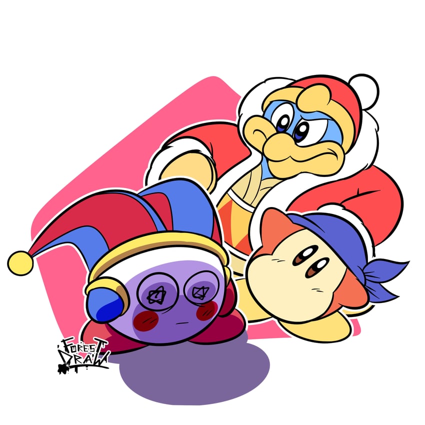 kirby, pomni, king dedede, and bandana waddle dee (kirby and 1 more) drawn by uncle_forest