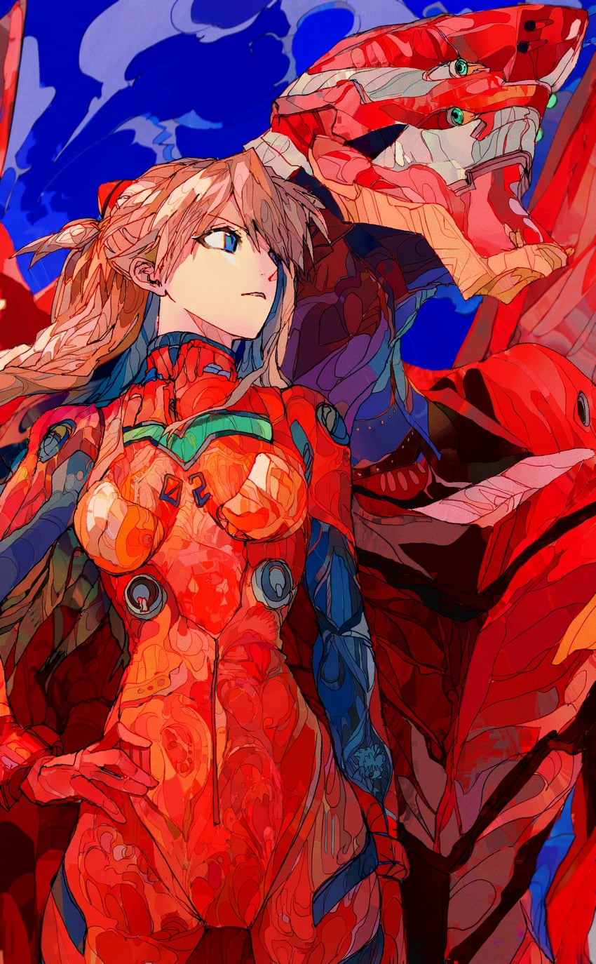 souryuu asuka langley and eva 02 (neon genesis evangelion) drawn by yadu_nadu
