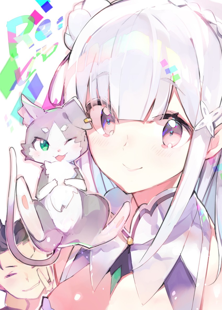 emilia and puck (re:zero kara hajimeru isekai seikatsu) drawn by atsumi_jun