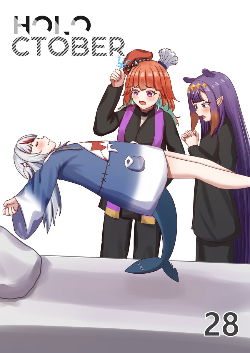 gawr gura, ninomae ina'nis, and takanashi kiara (hololive and 3 more) drawn by sharkudon