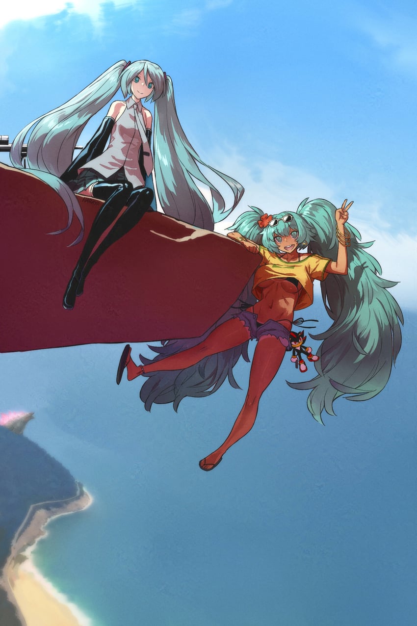 hatsune miku, shadow the hedgehog, brazilian miku, godzilla, and godzilla evolved (vocaloid and 6 more) drawn by haraya_manawari