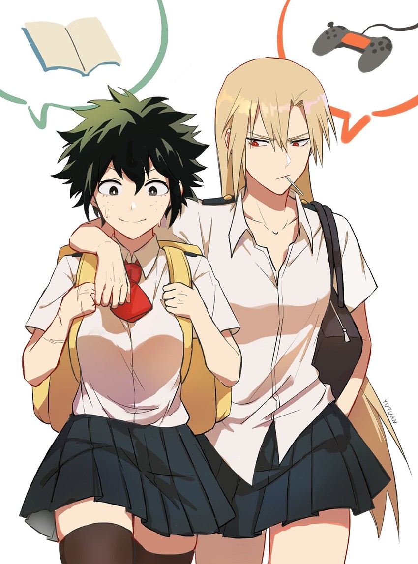 midoriya izuku and bakugou katsuki (boku no hero academia) drawn by amedan