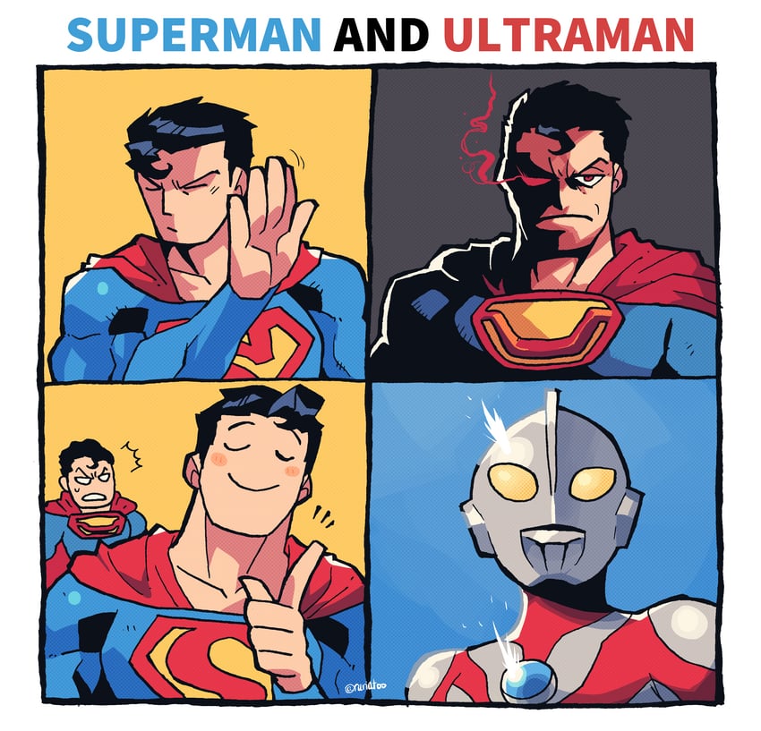 superman and ultraman (dc comics and 3 more) drawn by rariatto_(ganguri)