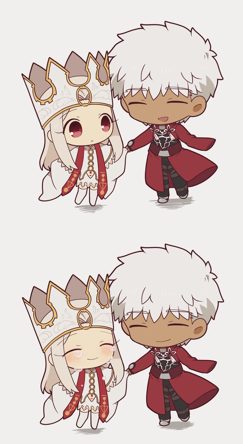 illyasviel von einzbern and archer (fate and 1 more) drawn by tsubuta_hiro