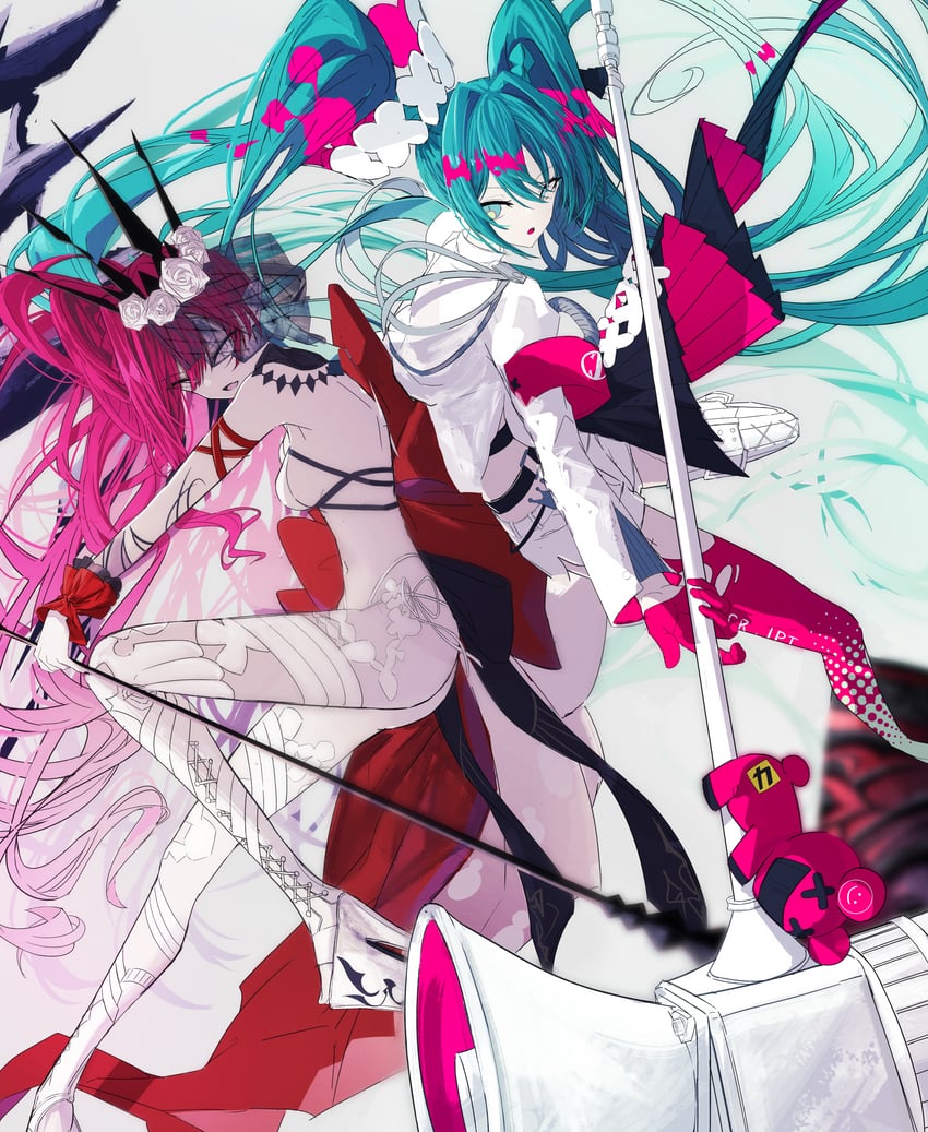 hatsune miku, baobhan sith, and racing miku (fate and 3 more) drawn by yagi_(yagi5art)