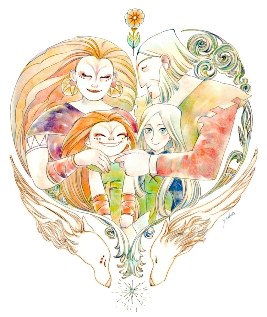 robyn goodfellowe, mebh og mactire, moll mactire, and bill goodfellowe (wolfwalkers) drawn by tsuji_yuuko