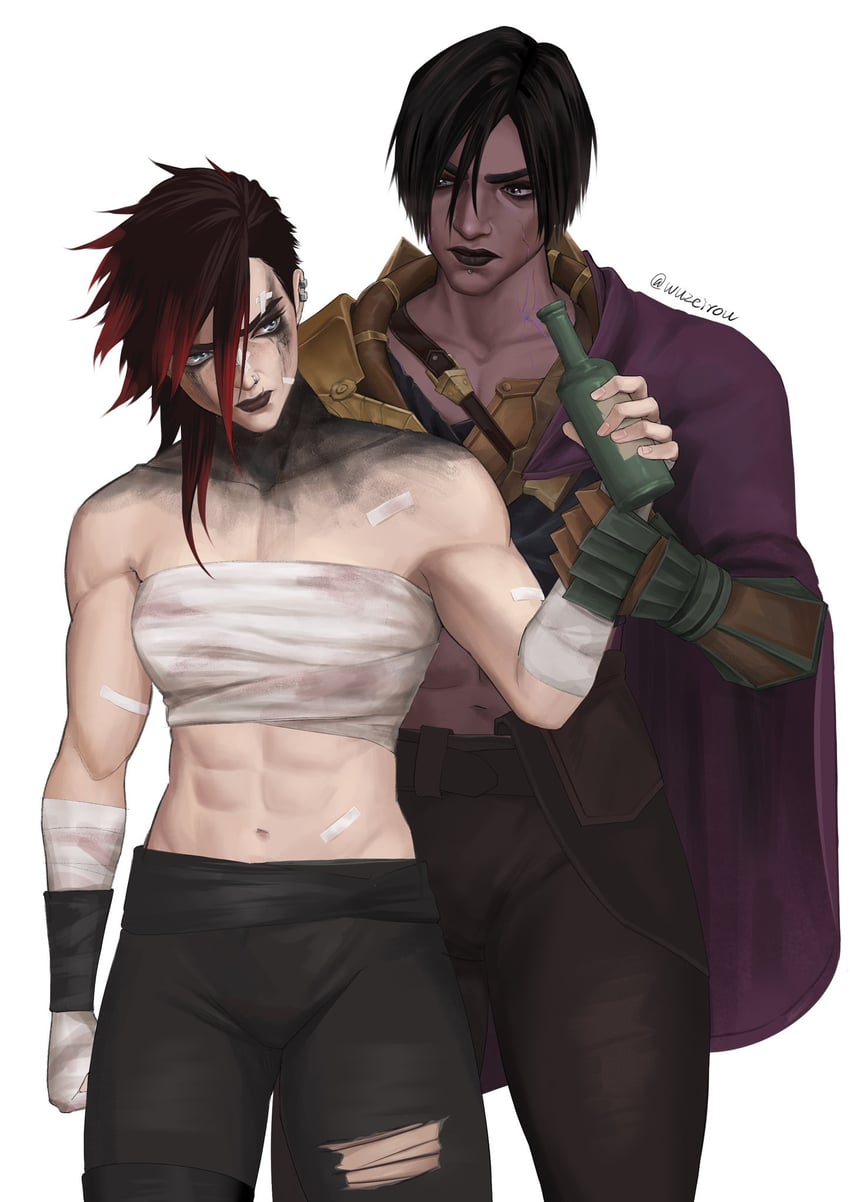 vi, sevika, and arcane brawler vi (league of legends and 1 more) drawn by wuzeirou