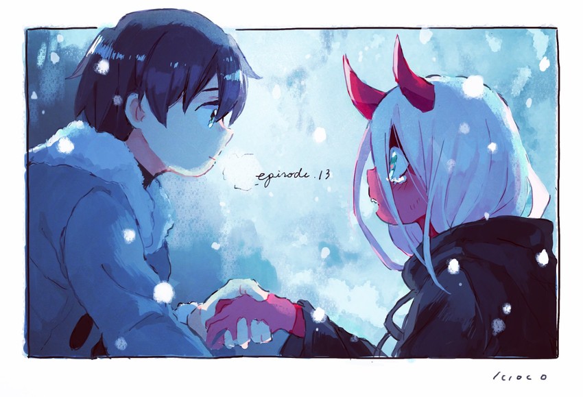 zero two and hiro (darling in the franxx) drawn by ki_on