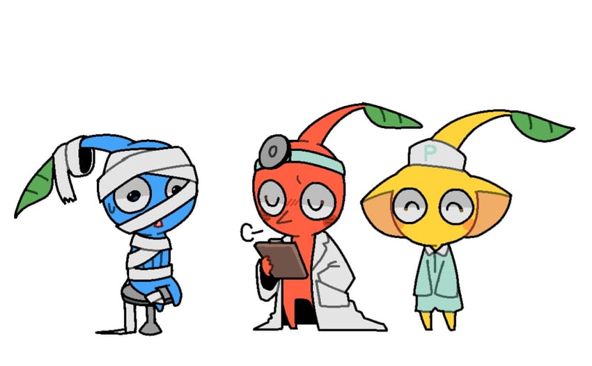 red pikmin, yellow pikmin, and blue pikmin (pikmin) drawn by warmya1211