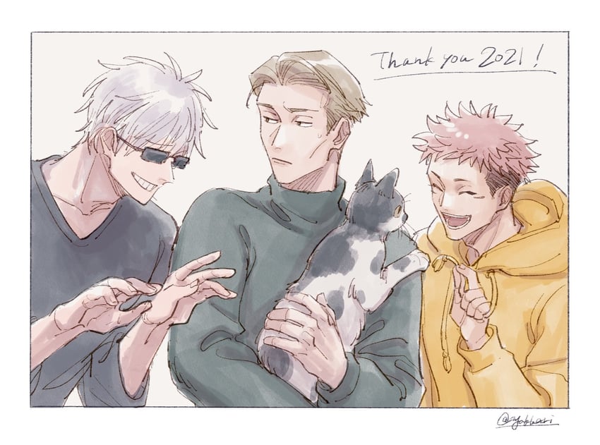 gojou satoru, itadori yuuji, and nanami kento (jujutsu kaisen) drawn by nekoyanaginekoko