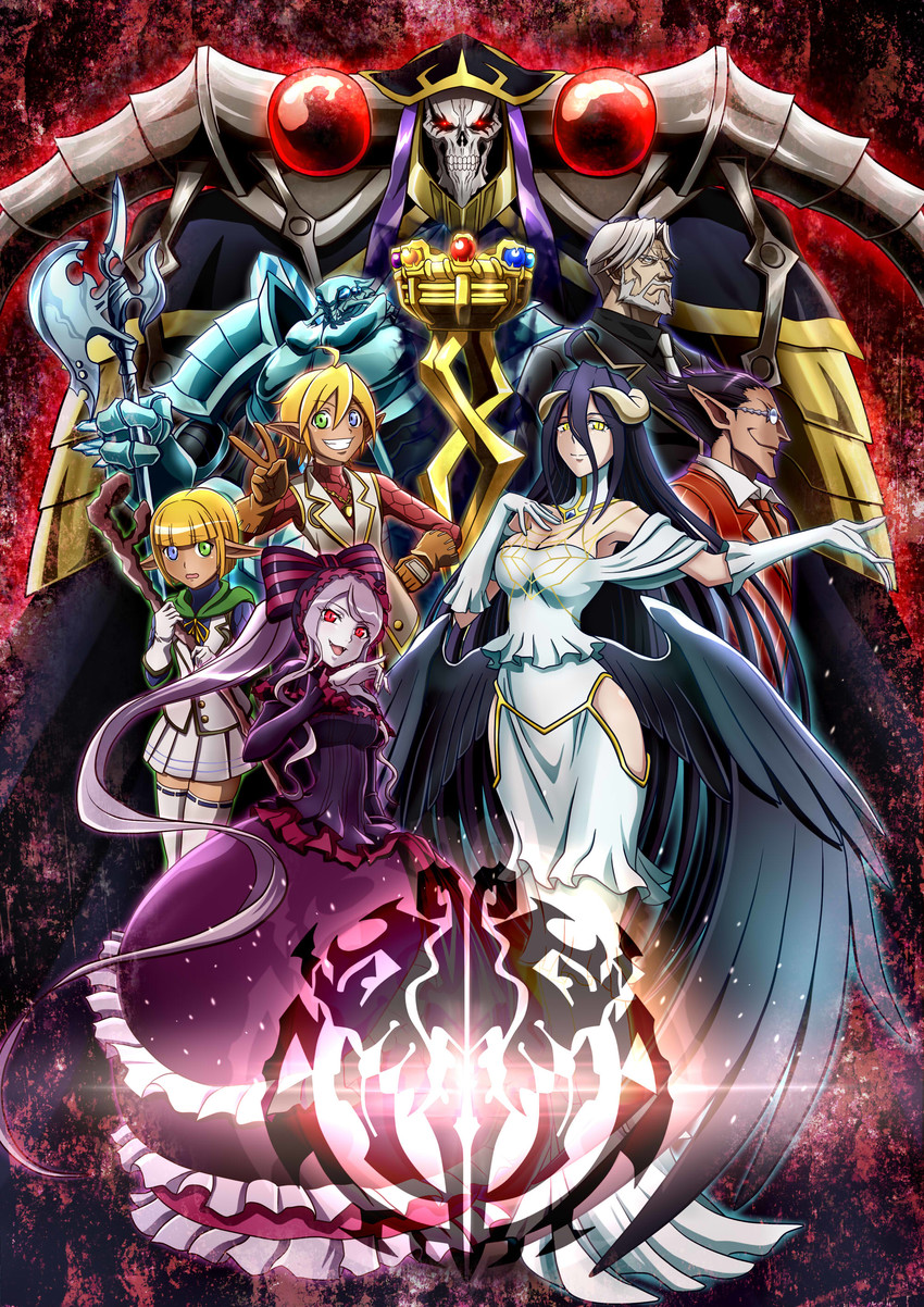 albedo, ainz ooal gown, shalltear bloodfallen, aura bella fiora, mare bello fiore, and 3 more (overlord) drawn by masukudo_(hamamoto_hikaru)