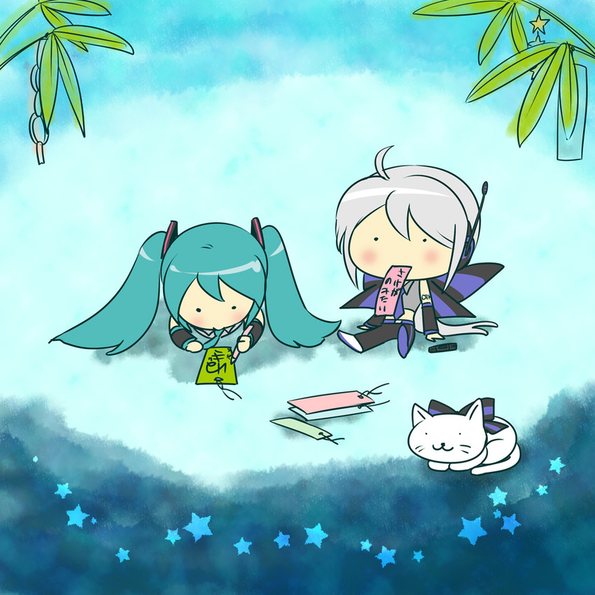 hatsune miku, yowane haku, and yowaneko (vocaloid) drawn by caffein