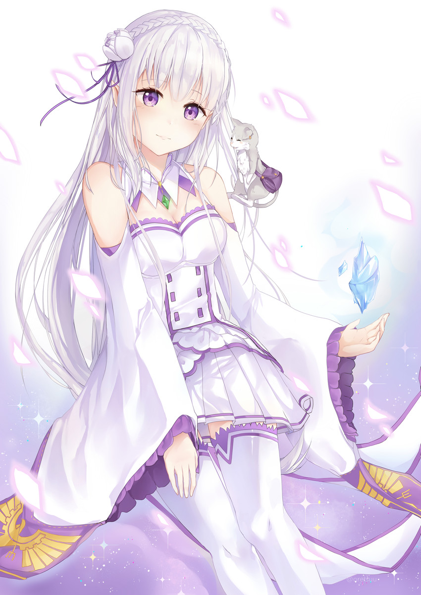 emilia and puck (re:zero kara hajimeru isekai seikatsu) drawn by oretsuu