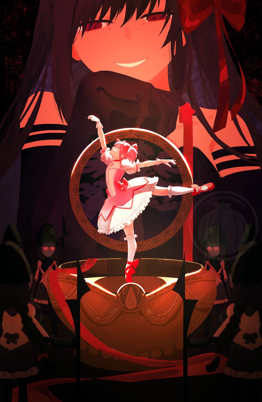 akemi homura, kaname madoka, and akuma homura (mahou shoujo madoka magica and 1 more) drawn by largeonions