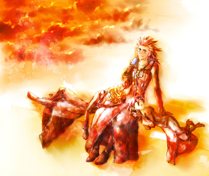 roxas, xion, and axel (kingdom hearts and 1 more) drawn by asagimachiru