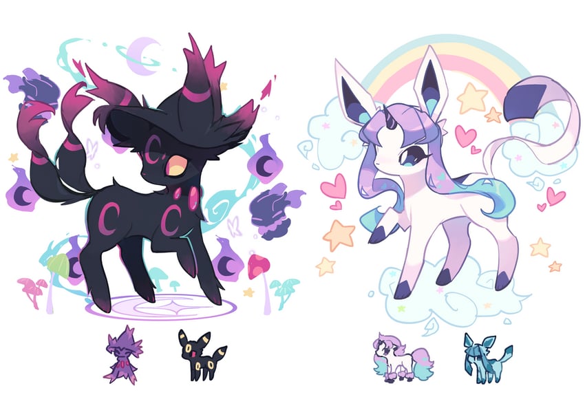 umbreon, glaceon, mismagius, misdreavus, and galarian ponyta (original and 1 more) drawn by charamells