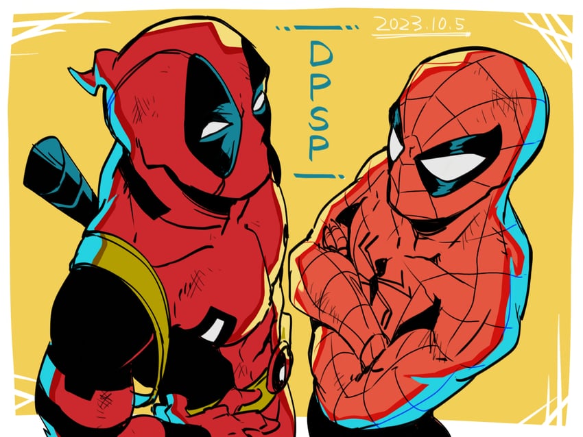 deadpool and spider-man (marvel and 2 more) drawn by momoi_housuke
