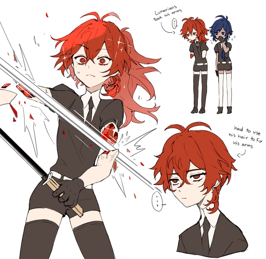 diluc and kaeya (genshin impact and 1 more) drawn by fluffynyans