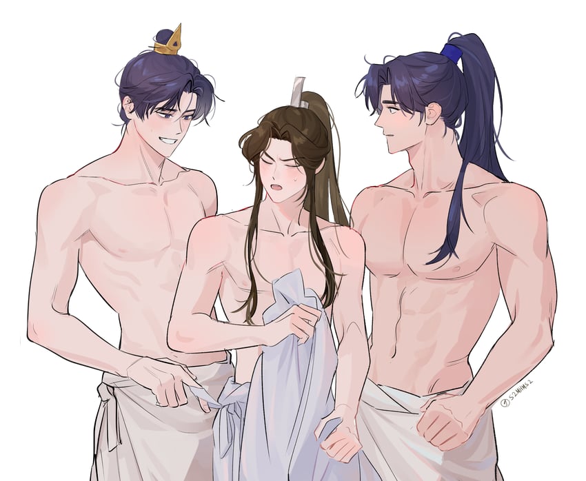 chu wanning, mo ran, and taxian-jun (erha he ta de bai mao shizun) drawn by hum_(s2mhms2)