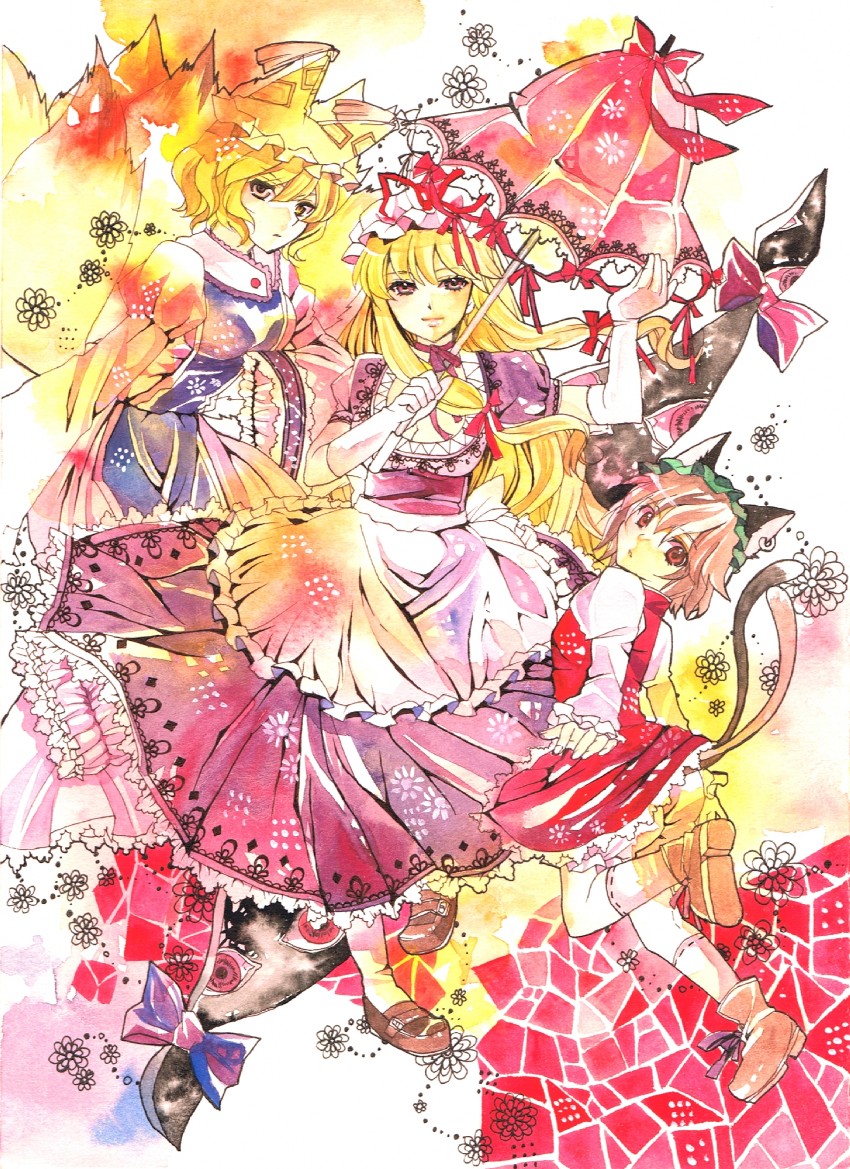 yakumo yukari, yakumo ran, and chen (touhou) drawn by n-mix