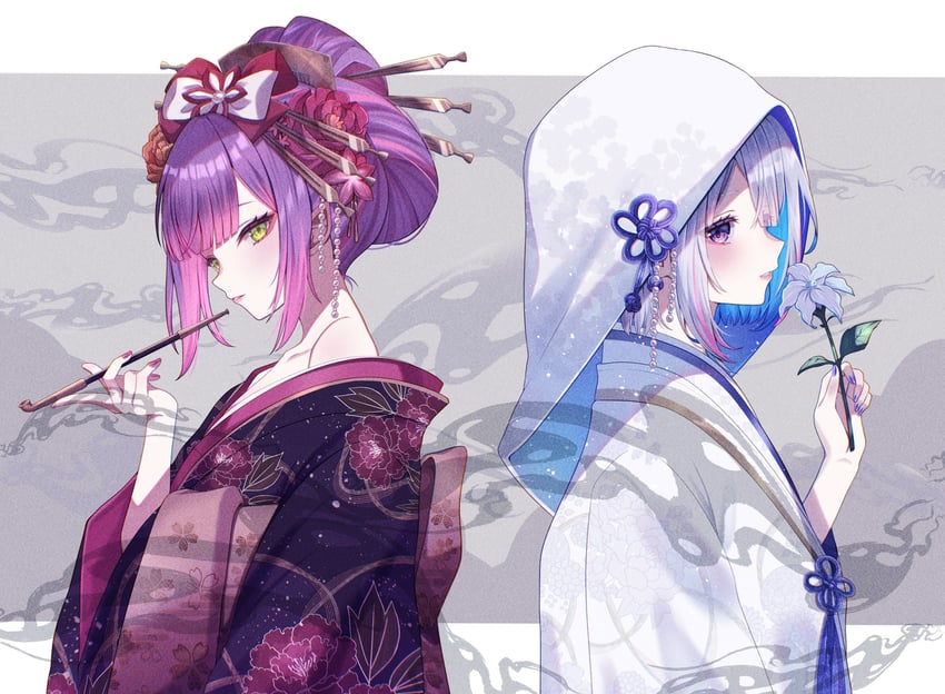tokoyami towa and amane kanata (hololive) drawn by nametakeko