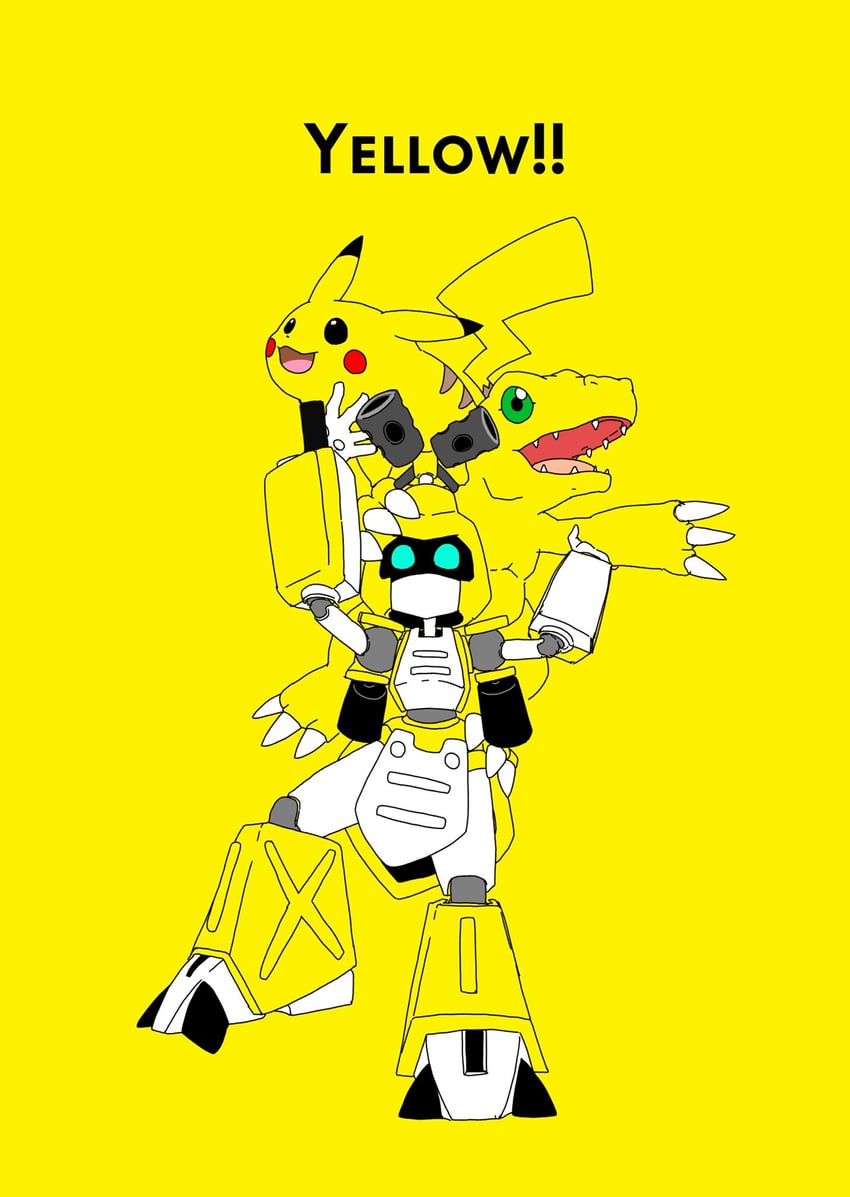 pikachu, agumon, and metabee (pokemon and 2 more) drawn by ten_(prop03)