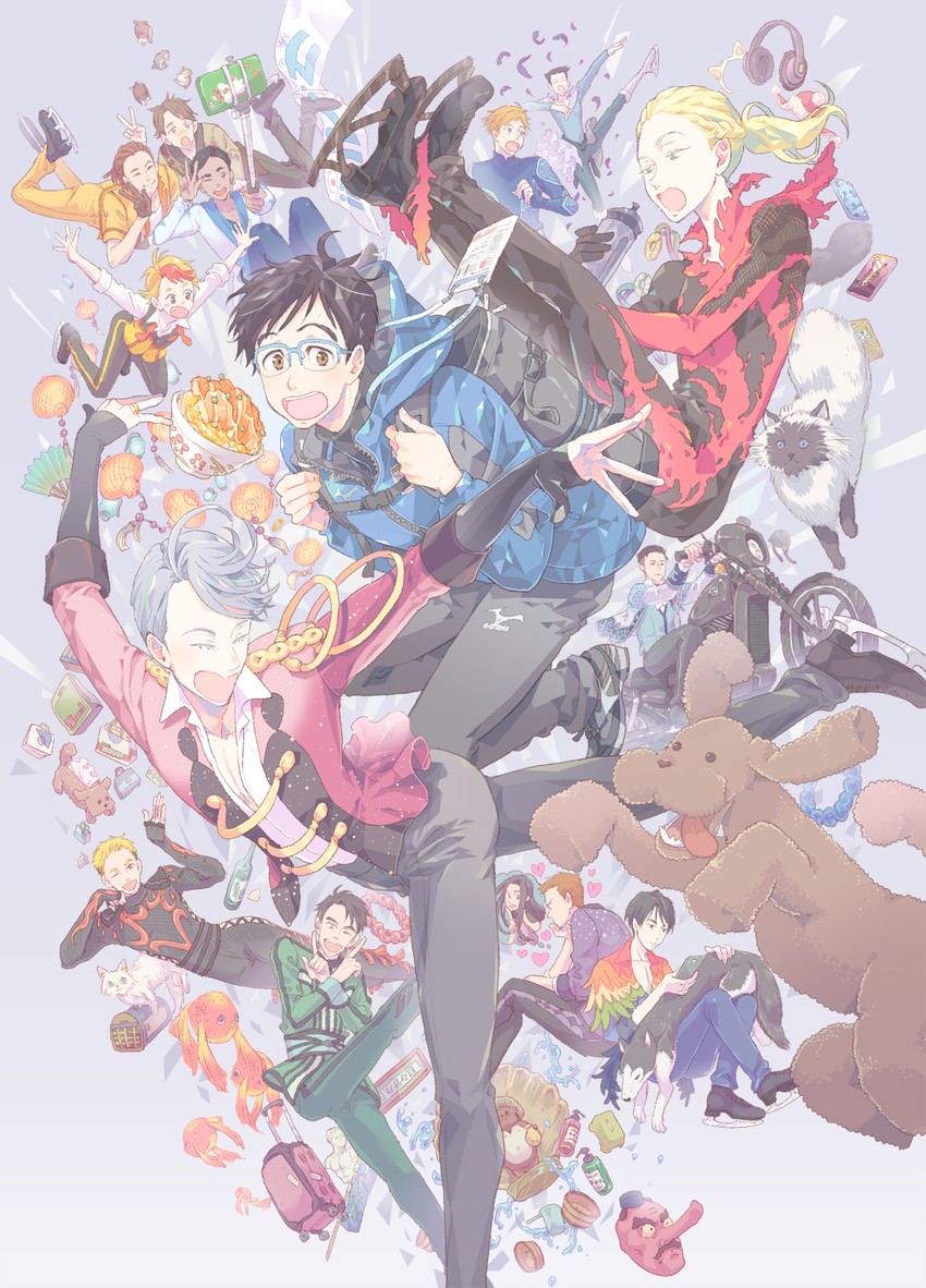 katsuki yuuri, viktor nikiforov, yuri plisetsky, makkachin, phichit chulanont, and 12 more (yuri!!! on ice) drawn by sen_(pixiv)