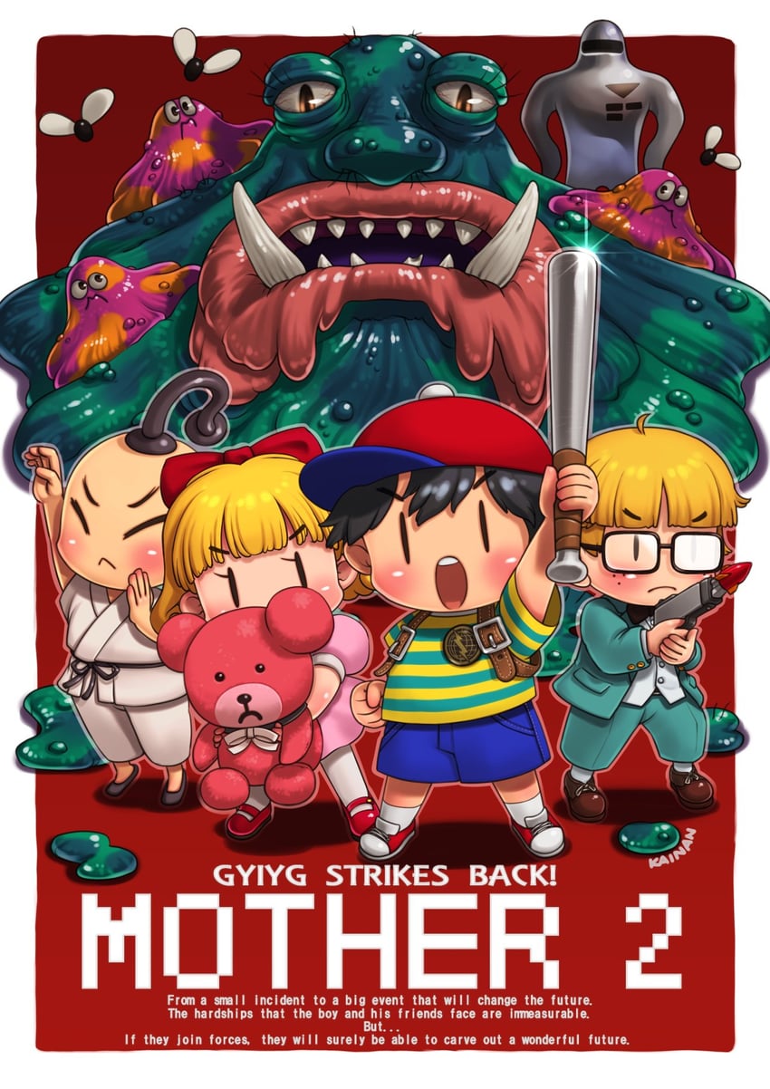 ness, paula, jeff andonuts, poo, starman, and 2 more (mother and 1 more) drawn by kainan