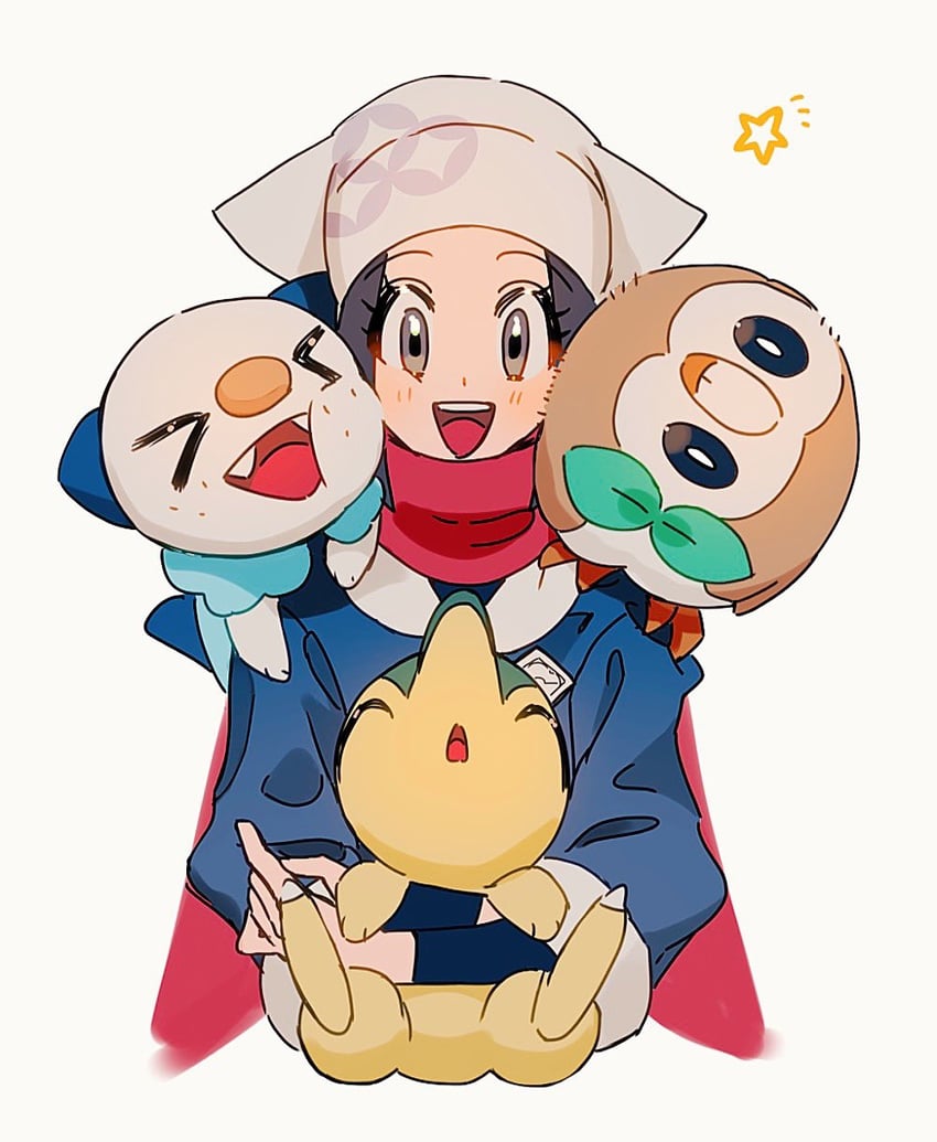 akari, rowlet, oshawott, and cyndaquil (pokemon and 1 more) drawn by p0ke_a0210