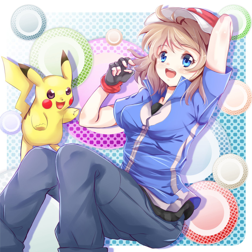 pikachu, ash ketchum, and serena (pokemon and 1 more) drawn by ashujou