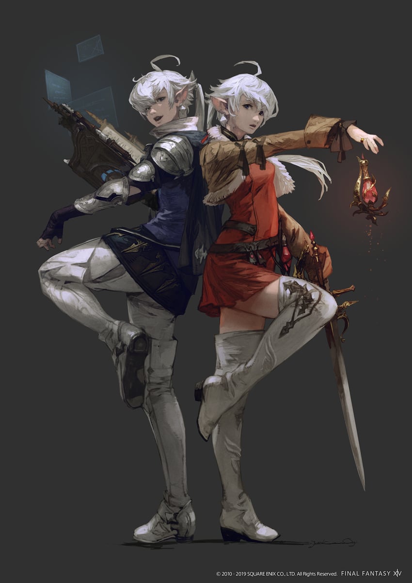 alisaie leveilleur, red mage, alphinaud leveilleur, and arcanist (final fantasy and 1 more) drawn by mogi_yuusuke