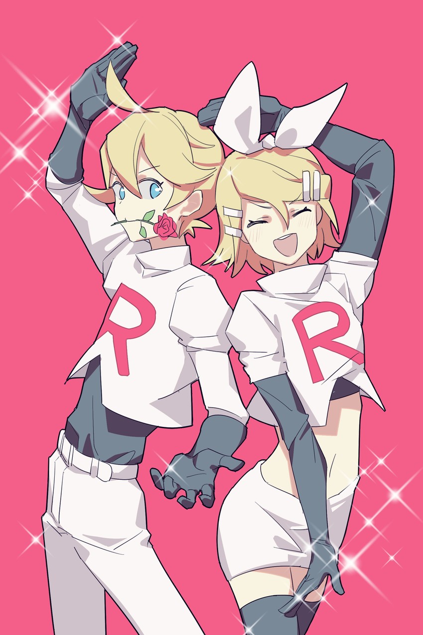 kagamine rin, kagamine len, jessie, and james (pokemon and 1 more) drawn by chi_ya
