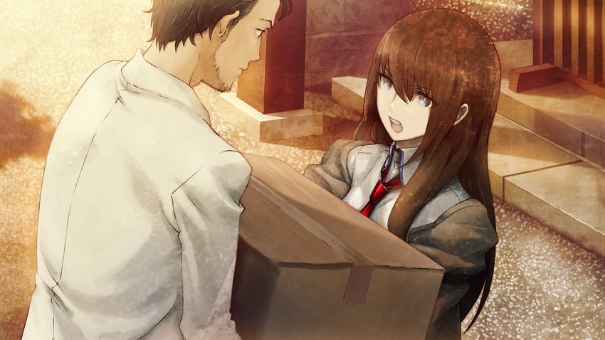 makise kurisu and okabe rintarou (steins;gate) drawn by huke