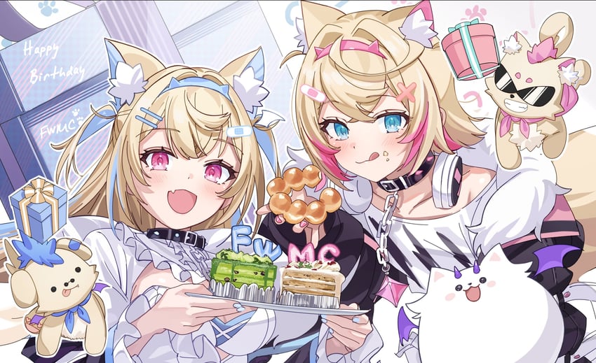 fuwawa abyssgard, mococo abyssgard, perroccino, and ruffian (hololive and 1 more) drawn by yomosaka