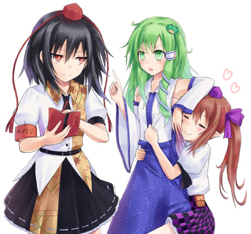 kochiya sanae, shameimaru aya, and himekaidou hatate (touhou) drawn by suzushiro_yukari