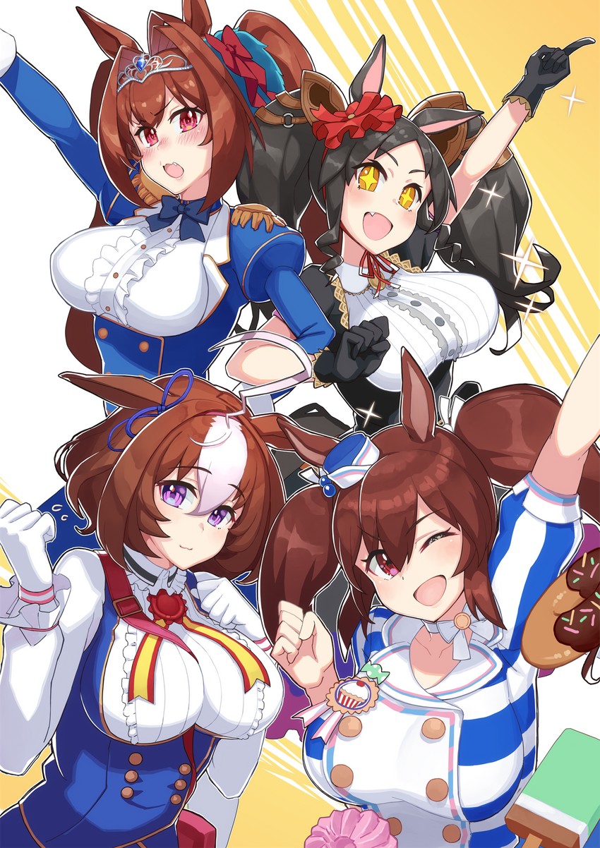 daiwa scarlet, meisho doto, marvelous sunday, and hishi akebono (umamusume) drawn by inomata_konomu