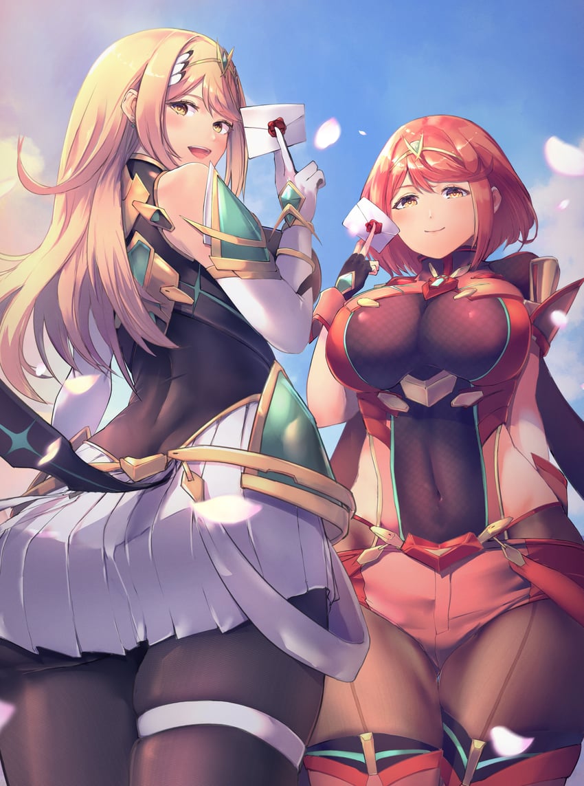 pyra and mythra (xenoblade chronicles and 2 more) drawn by yatai_(ya2taic)