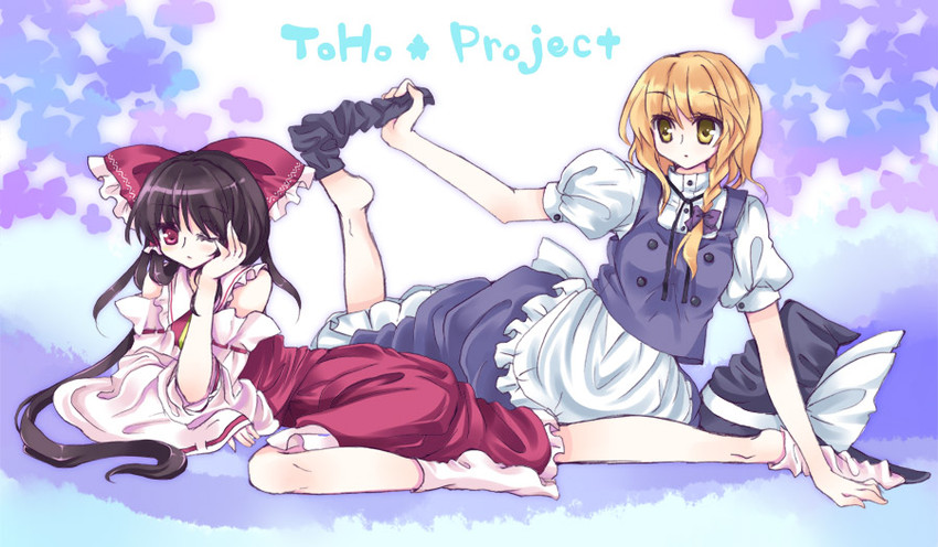 hakurei reimu and kirisame marisa (touhou) drawn by yatosaki_haru