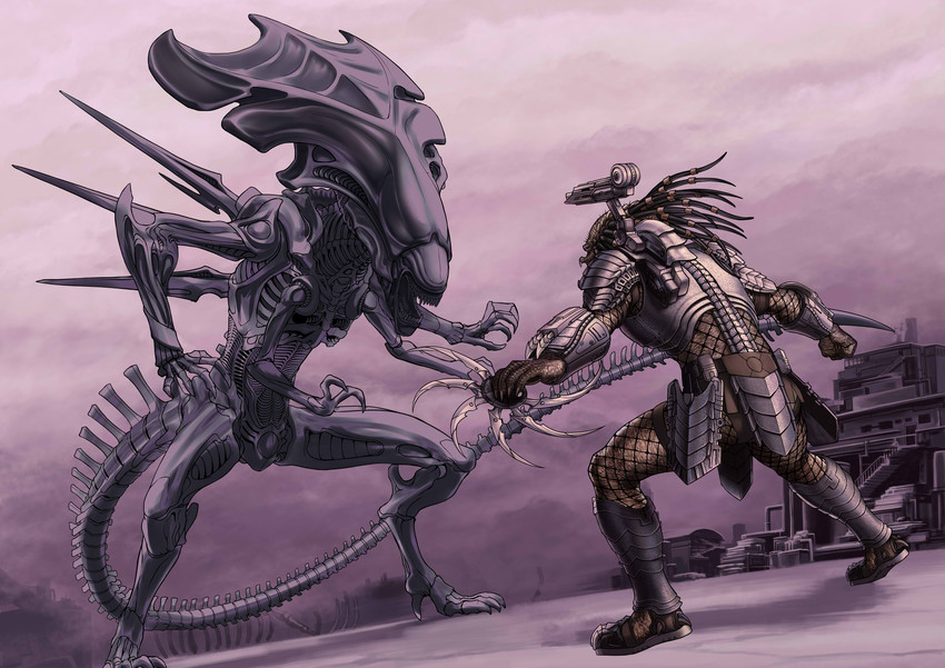 xenomorph, predator, and alien queen (alien and 3 more) drawn by kiazee