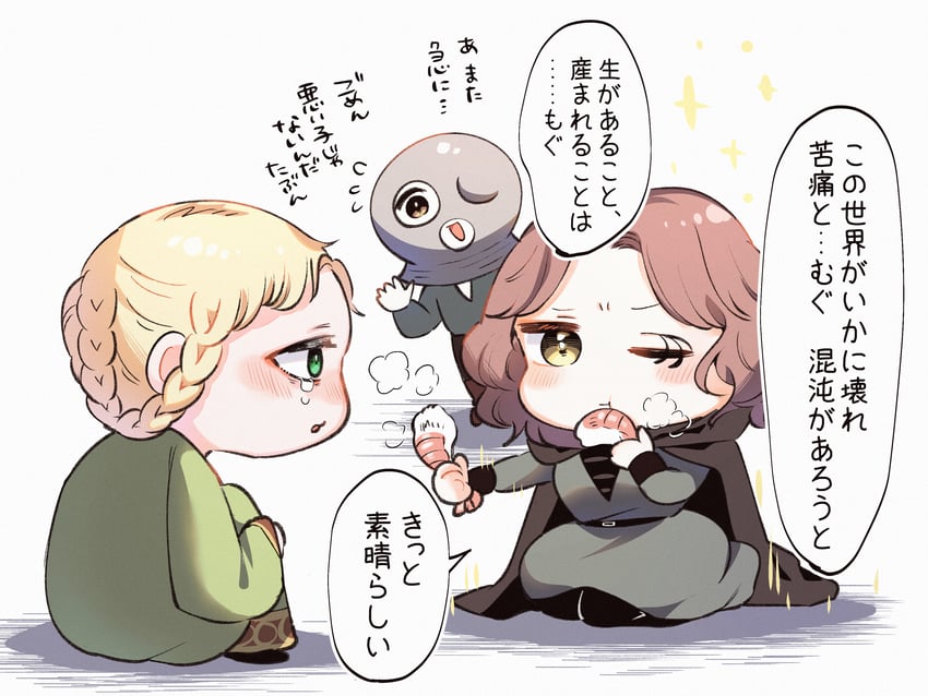 tarnished, melina, rya, and prisoner (elden ring) drawn by nijiomu
