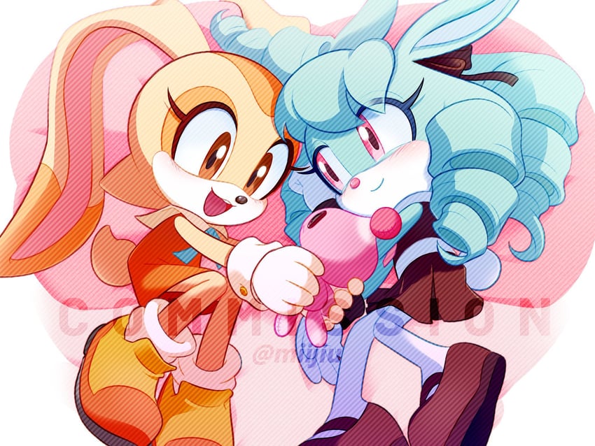 cream the rabbit, neutral chao, and anya the rabbit (original and 1 more) drawn by miijiu