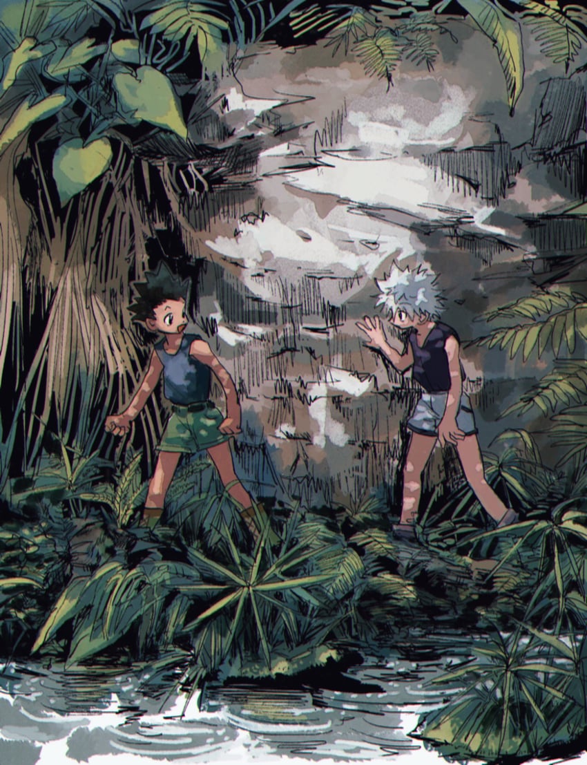 killua zoldyck and gon freecss (hunter x hunter) drawn by torohiko
