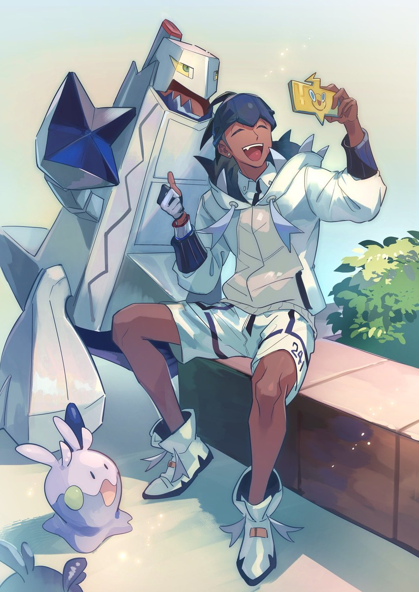 rotom, raihan, rotom phone, goomy, and duraludon (pokemon and 1 more) drawn by peco-midori