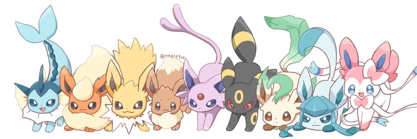 eevee, sylveon, umbreon, glaceon, vaporeon, and 4 more (pokemon) drawn by kana_(maple926)