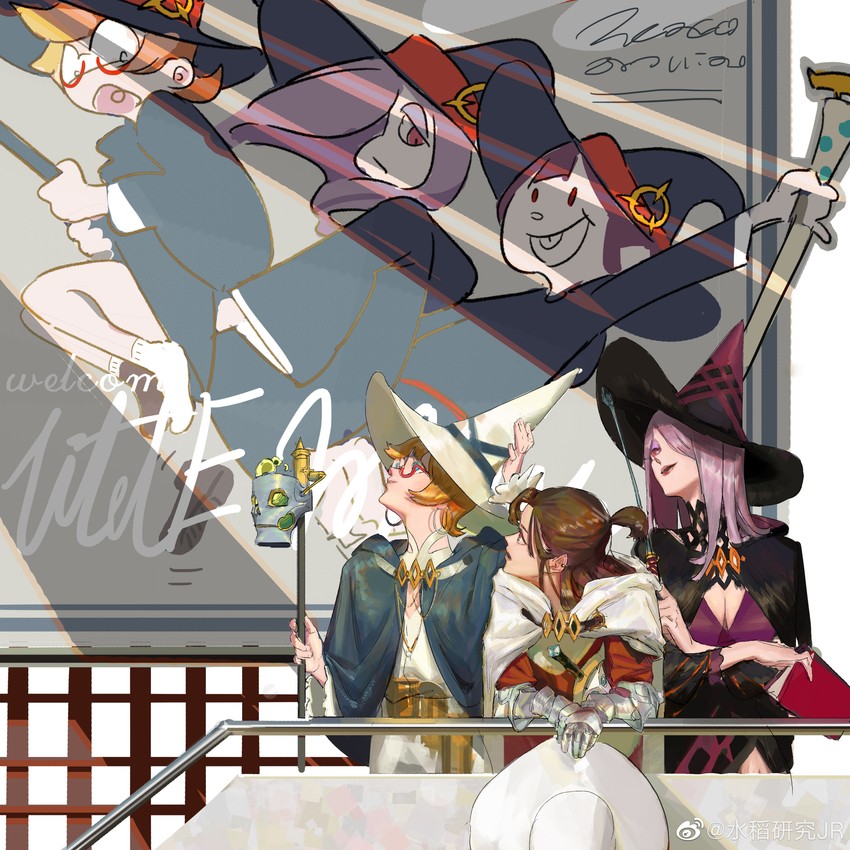 kagari atsuko, sucy manbavaran, and lotte jansson (little witch academia) drawn by shuidao_yanjiu