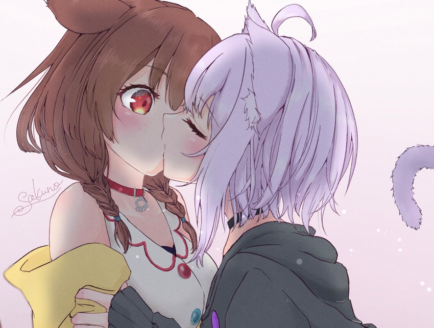 nekomata okayu and inugami korone (hololive) drawn by sakunotoon