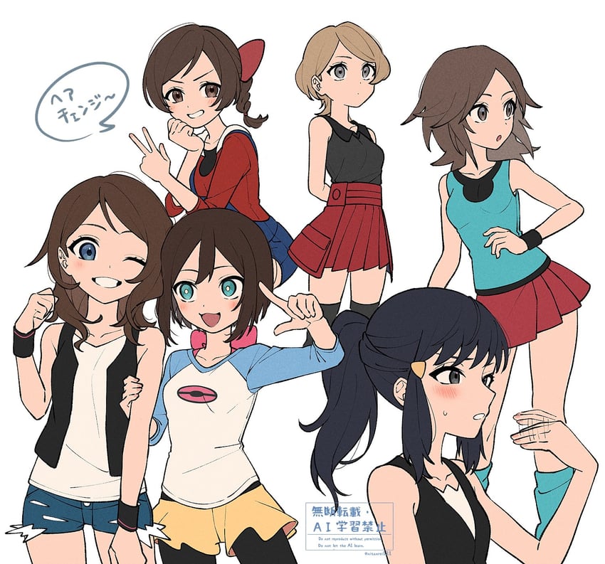 dawn, rosa, hilda, serena, leaf, and 1 more (pokemon and 6 more) drawn by nisanrei121