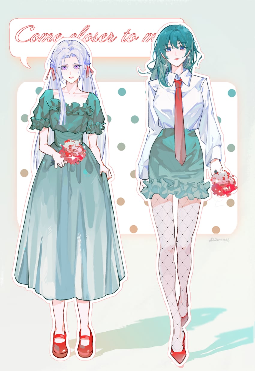 female byleth and edelgard von hresvelg (fire emblem and 1 more) drawn by mo_(ine_mao)