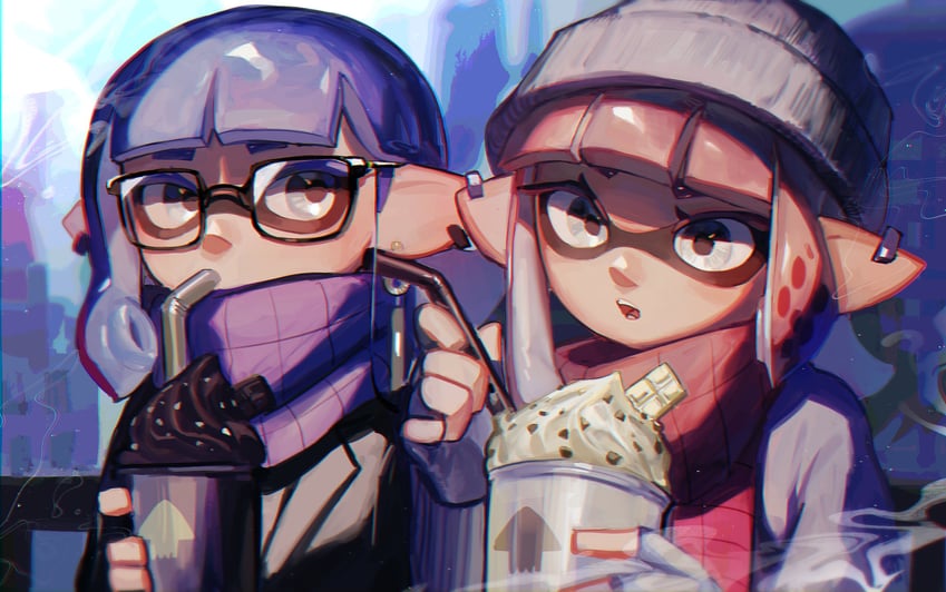 inkling player character and inkling girl (splatoon) drawn by no_(13_10_1230)