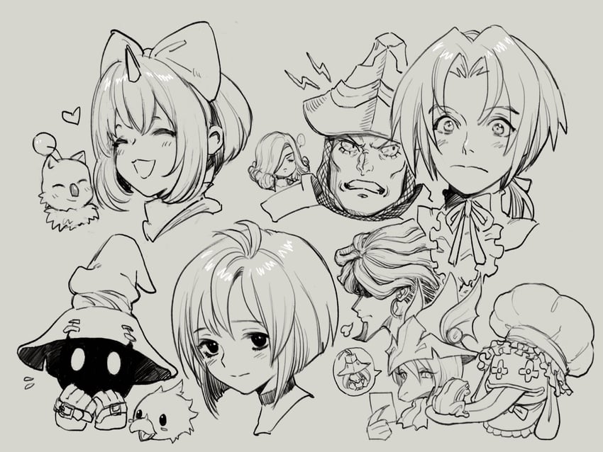 moogle, zidane tribal, garnet til alexandros xvii, vivi ornitier, eiko carol, and 6 more (final fantasy and 1 more) drawn by uboar